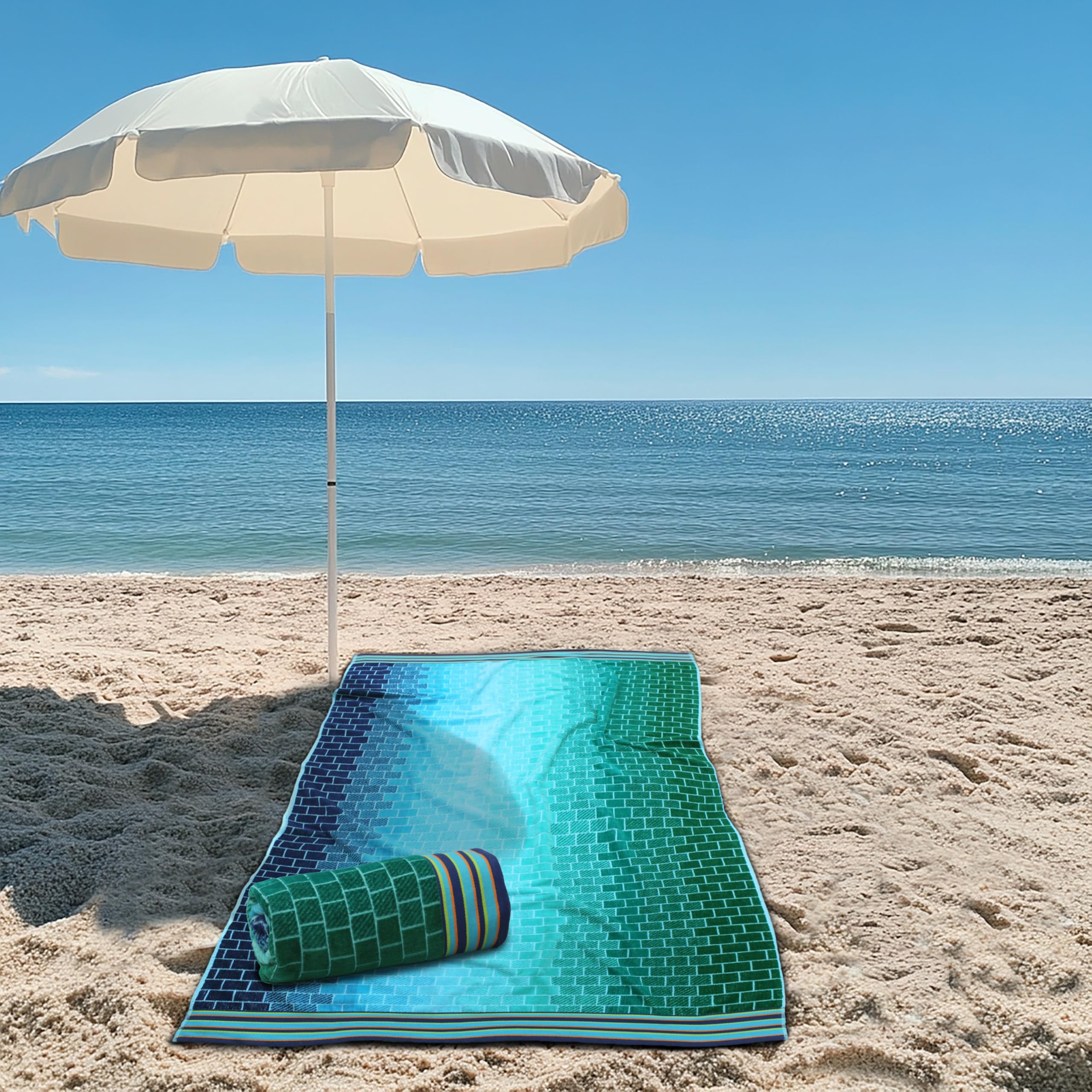 Cotton Craft Big Kahuna 7ft beach blanket showcases bold blue for sunny days.