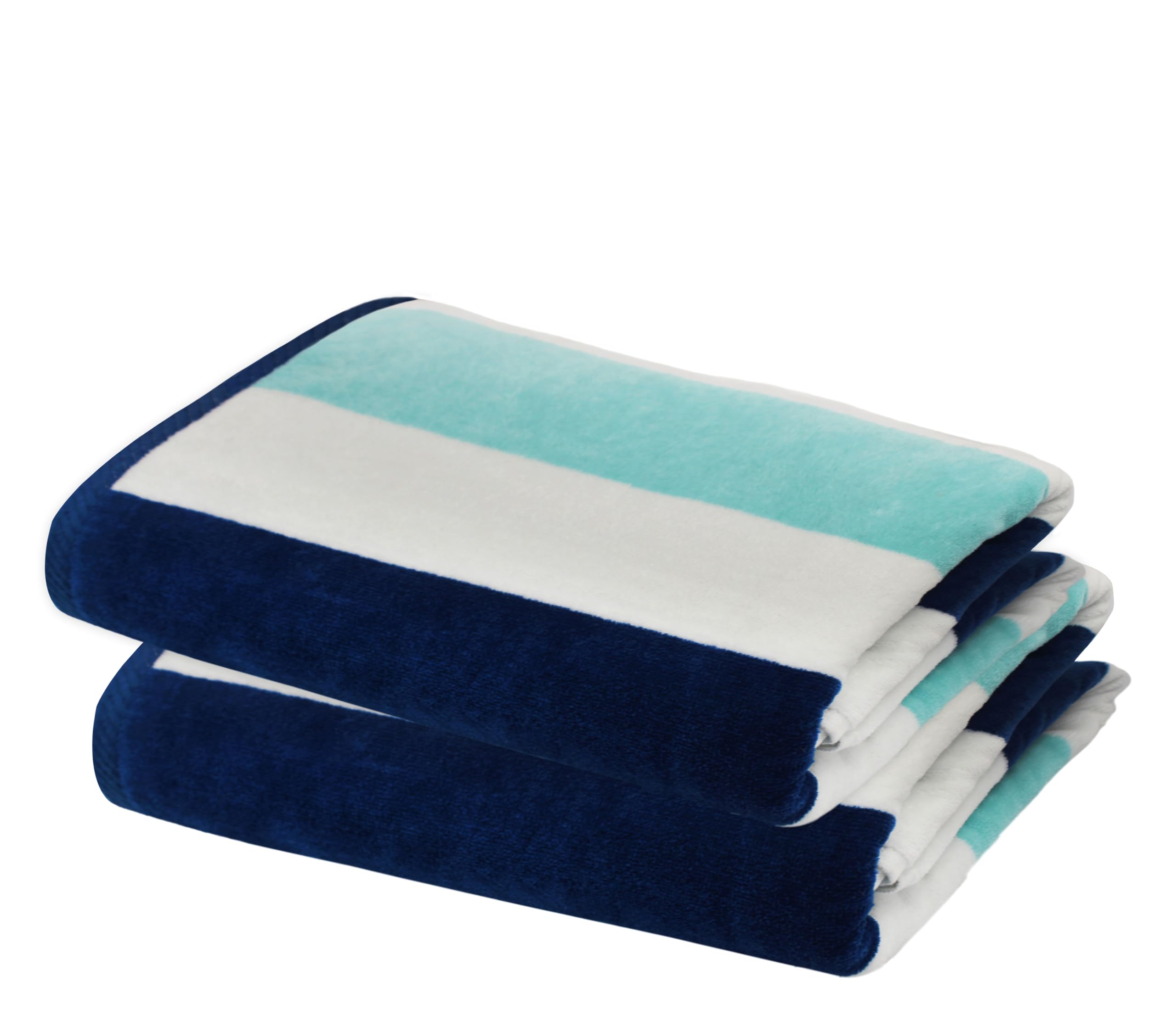 COTTON CRAFT Cabana Stripe Beach Towel 35x70 with plush velour for lounging