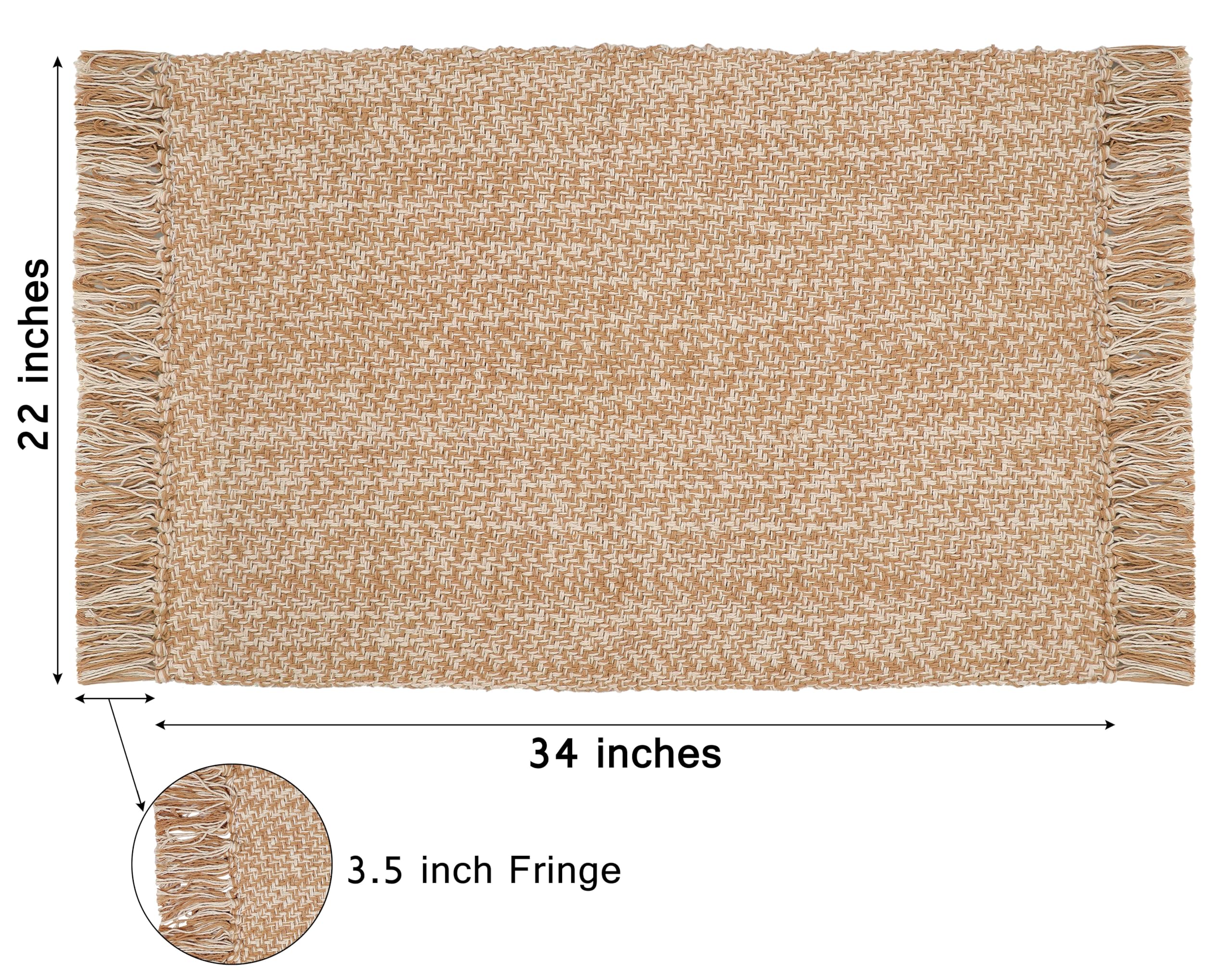 COTTON CRAFT fringe detail on woven rug highlighting durable cotton construction.