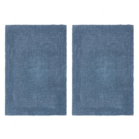 Cotton Craft Luxurious Bath Mat Set in azure blue with plush comfort for feet
