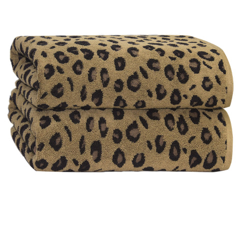 COTTON CRAFT oversized bath sheet in leopard print for spa-like comfort after showers.
