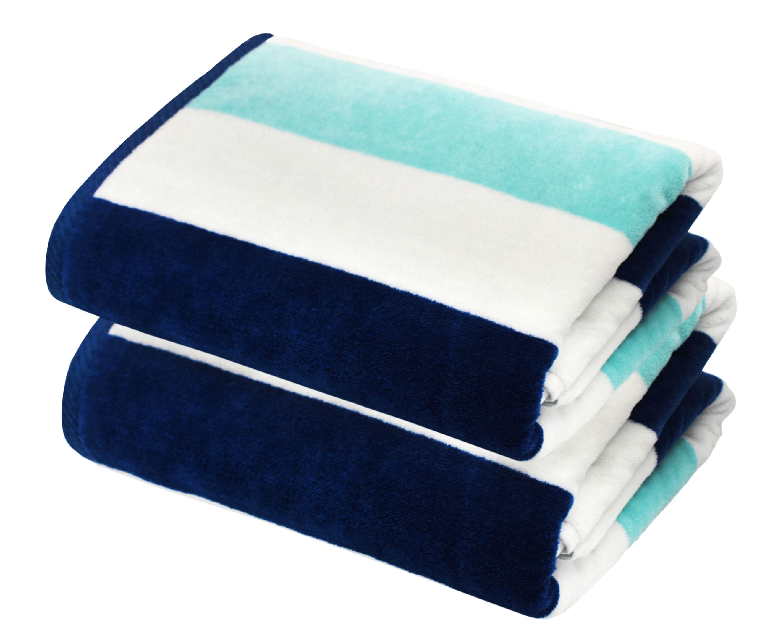 Cotton Craft oversized beach towel in blue stripe, large 2-pack for shared lounging.
