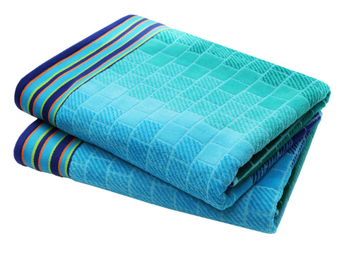 COTTON CRAFT oversized blue-tiles beach towel, full view for lounging.