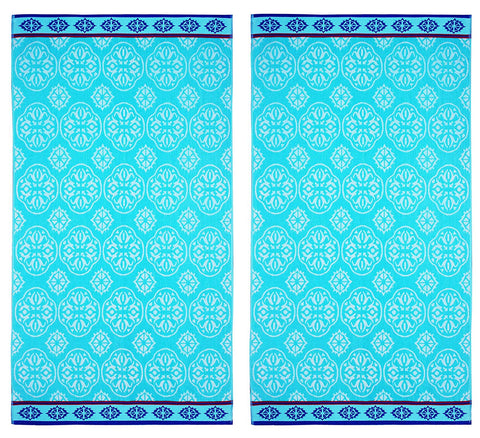 Cotton Craft oversized XL beach towel in pool blue for poolside lounging