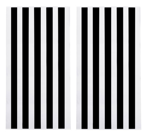 Cotton Craft oversized XL beach towel pair in black and white stripes for sun days.