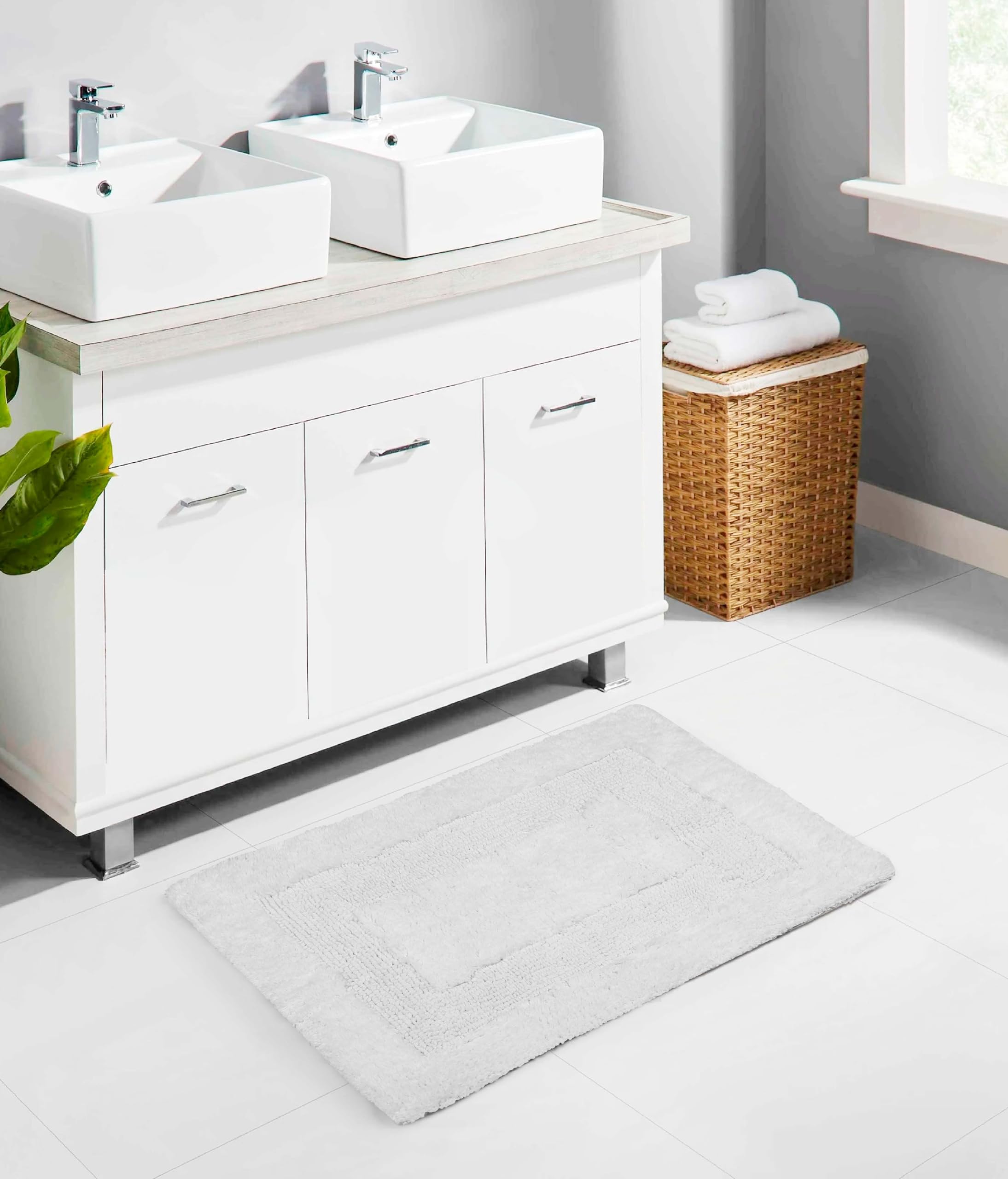 Cotton Craft racetrack bath mat back view, double-sided comfort for versatile bathroom styling.