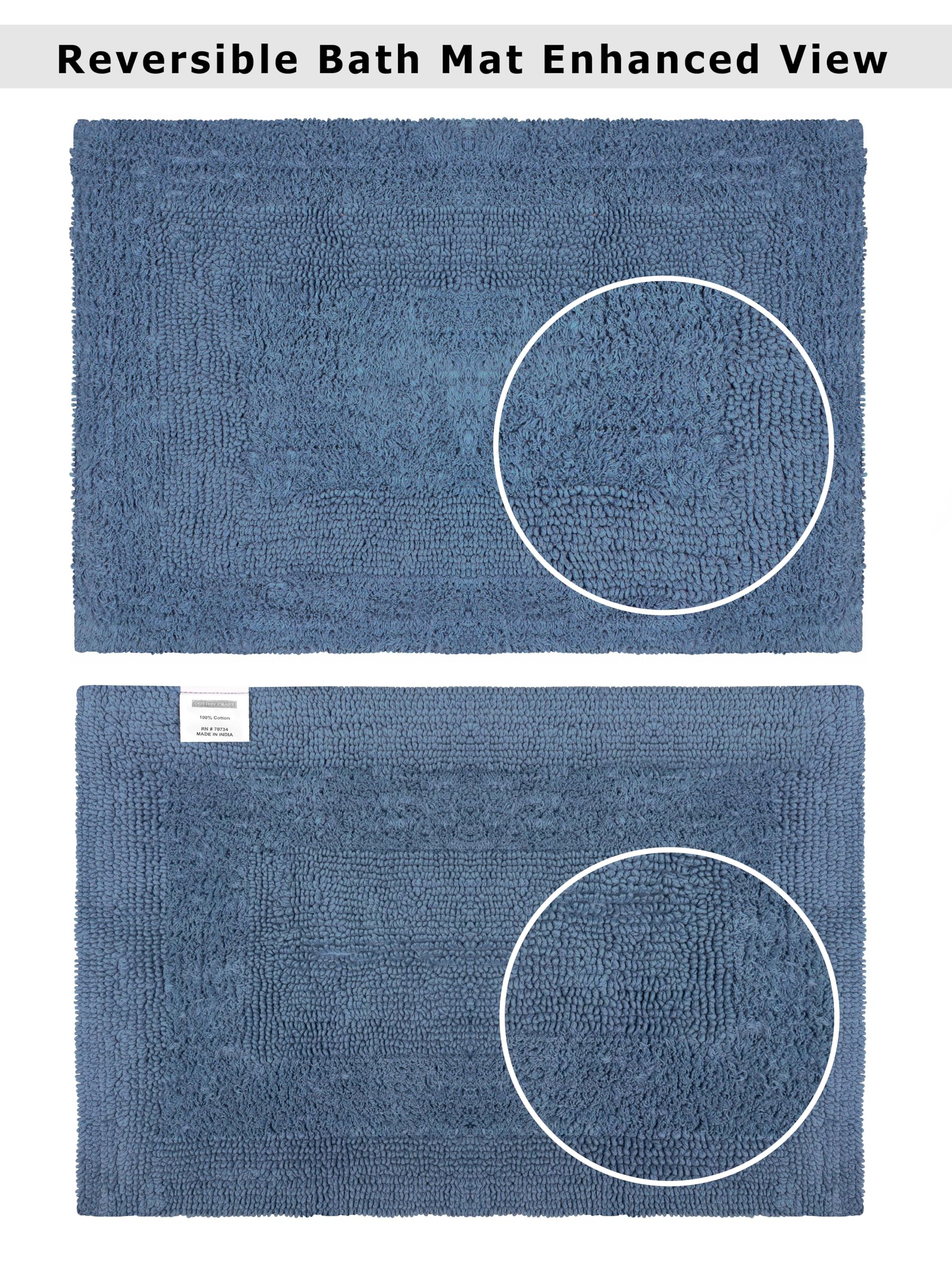 Cotton Craft Racetrack Style Bath Mats in azure blue for classic bathroom decor