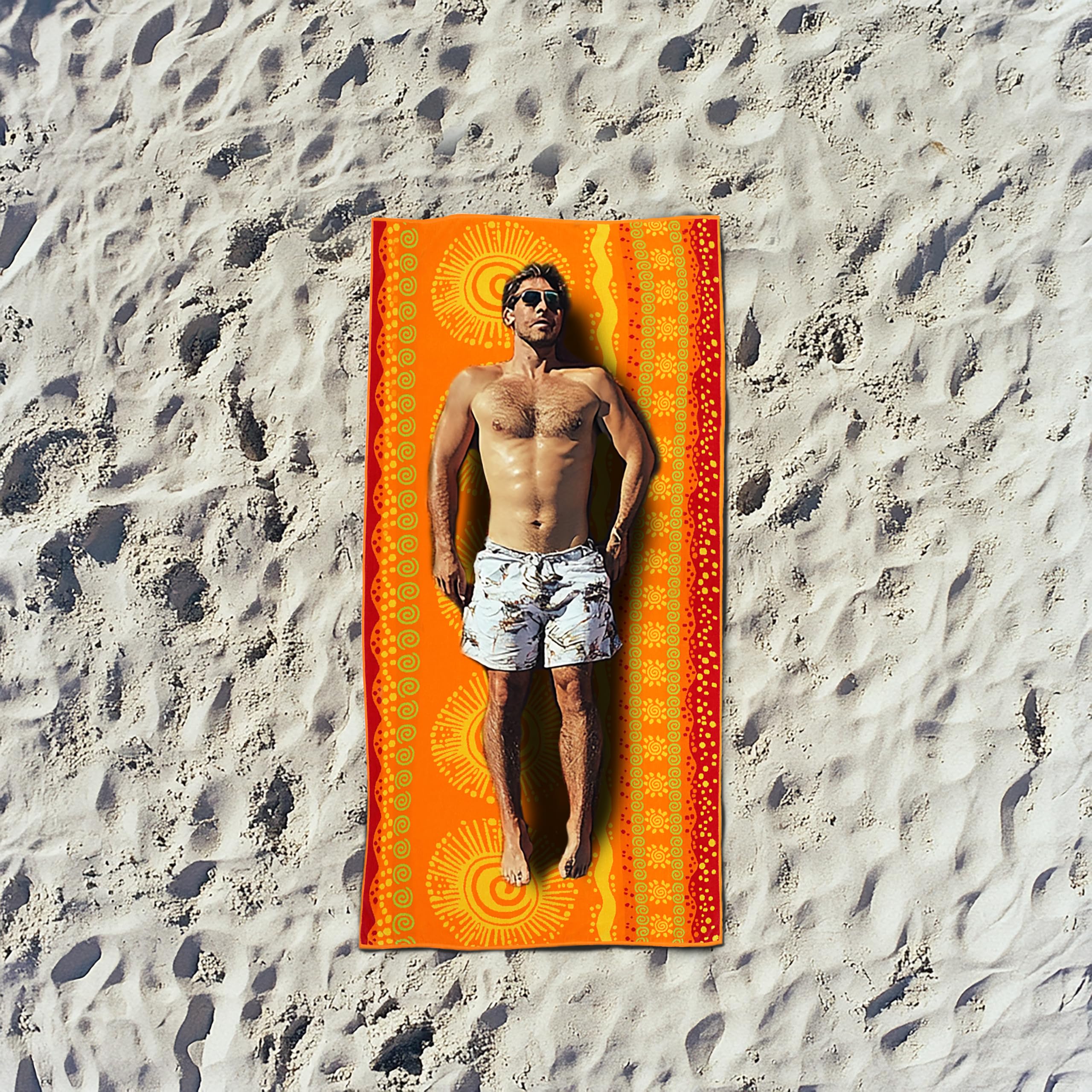Cotton Craft beach towel in use on lounge chair for relaxing outdoor moments.