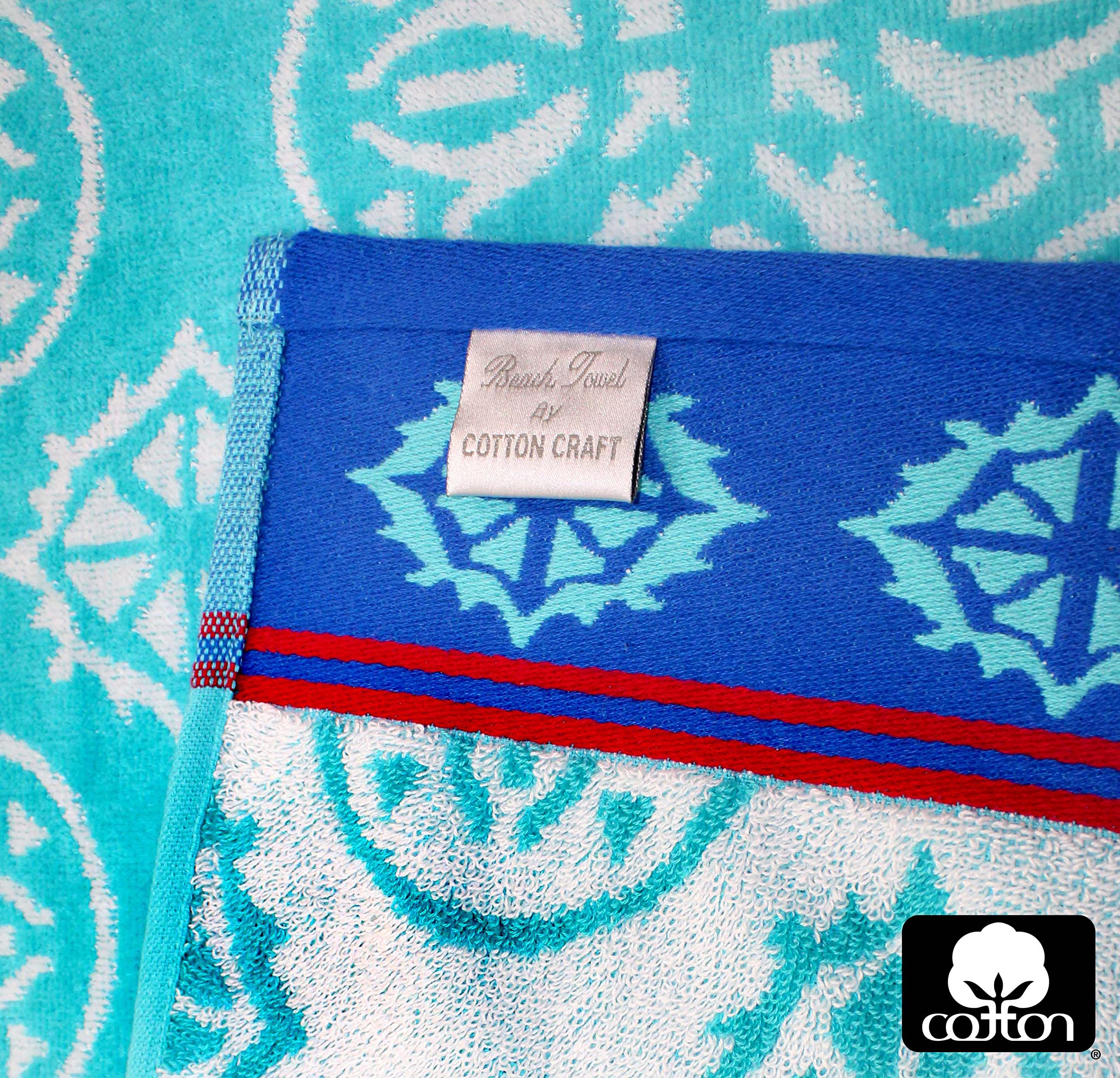 Two-pack Cotton Craft towels show generous 39 by 68 inch dimensions