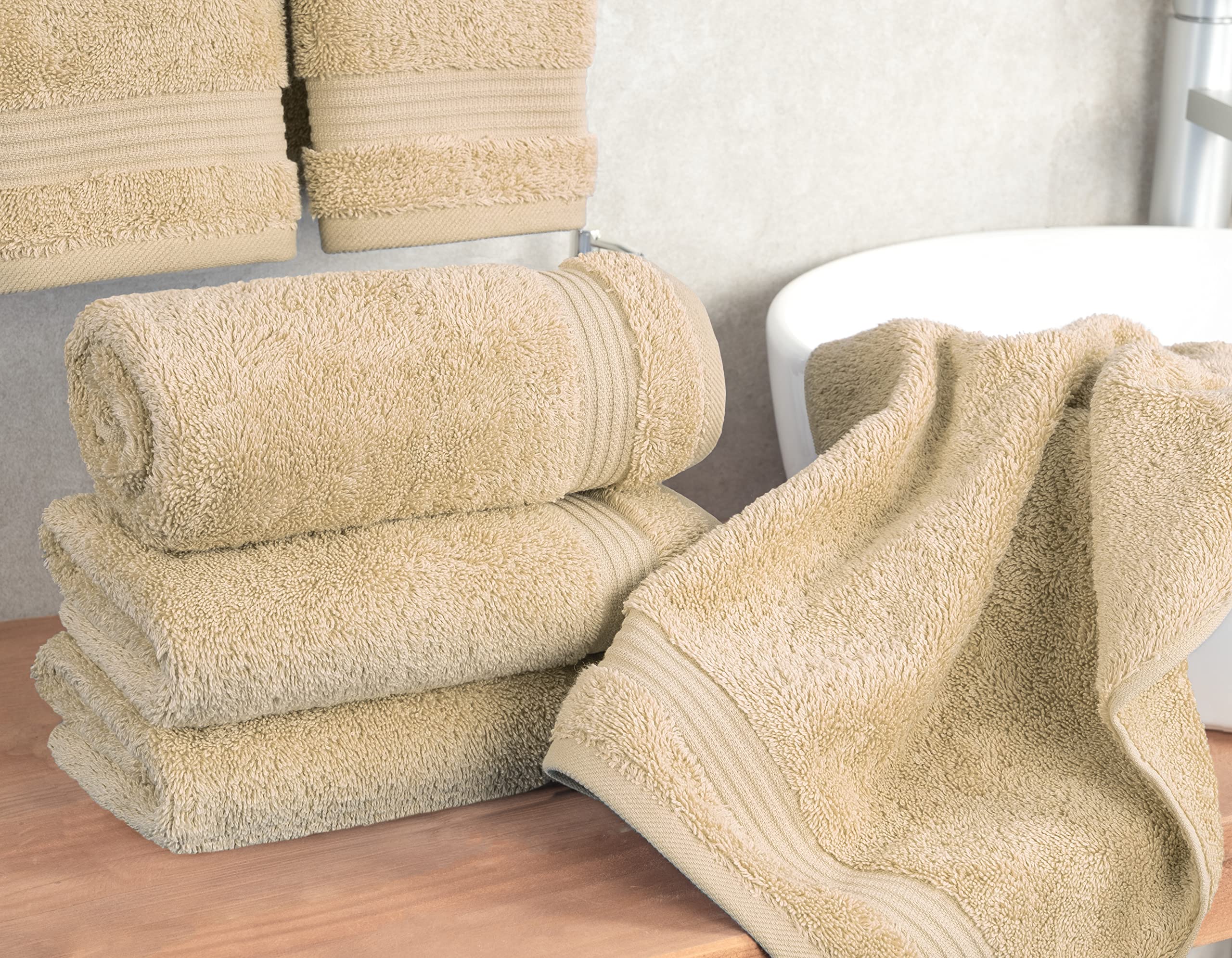 Cotton Paradise absorbent 600gsm hand towels in beige, ready for daily use.