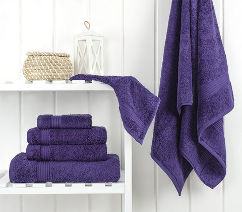 Cotton Paradise bath towels 27x54 purple offering quick-drying comfort after showers.