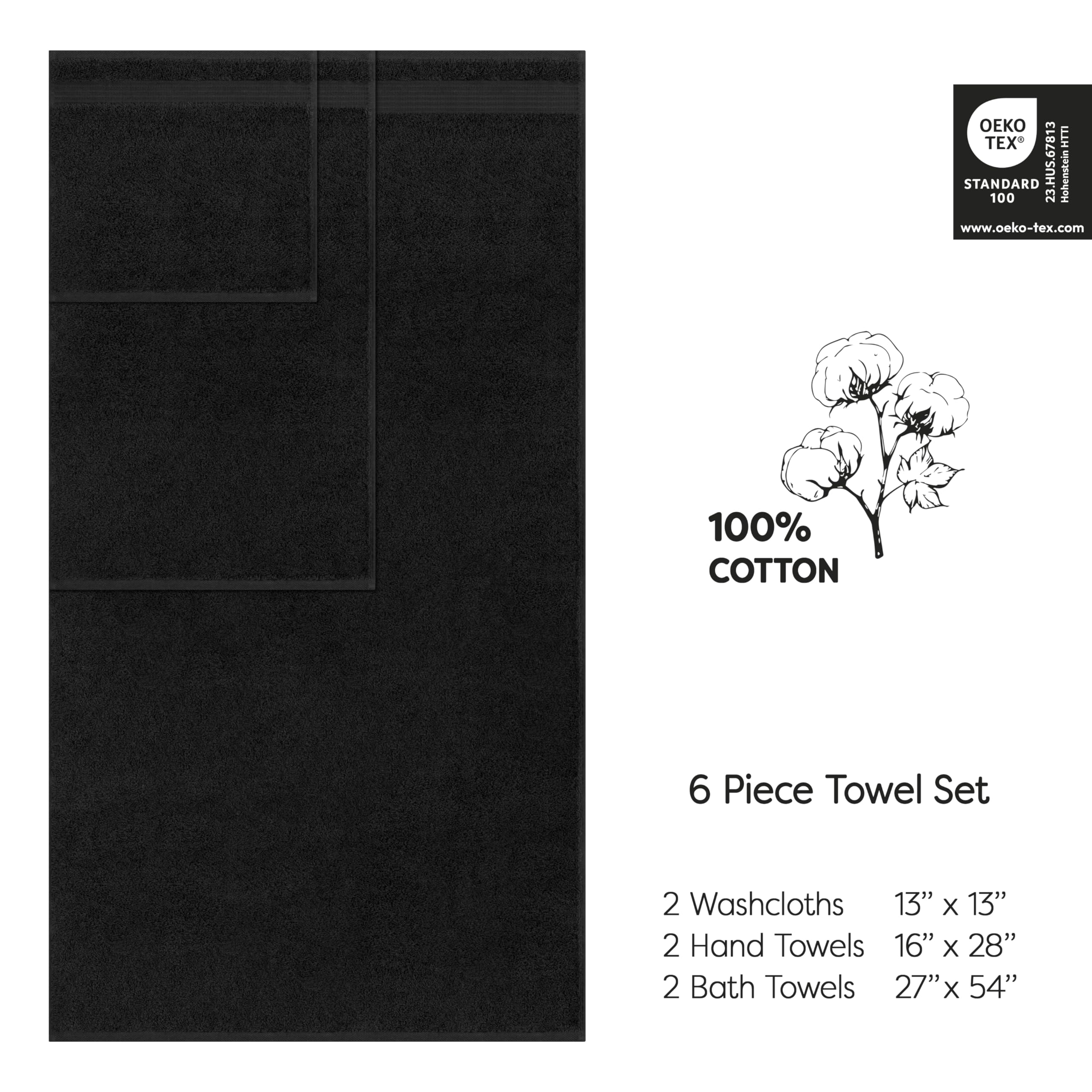 Cotton Paradise coal black washcloths 13x13 perfect for routines