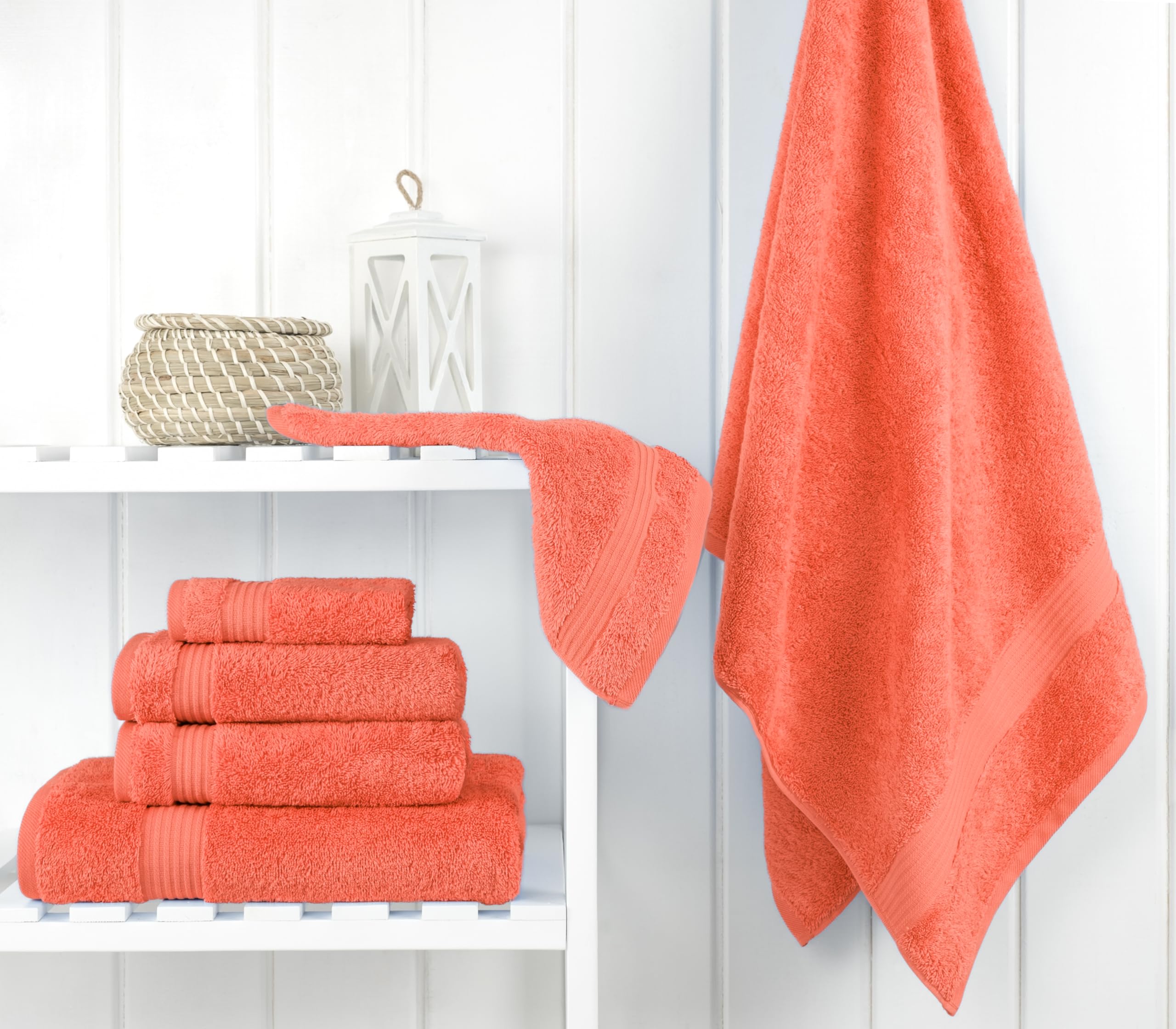 Cotton Paradise coral two hand towels displayed, ideal for quick hand drying and guest use.