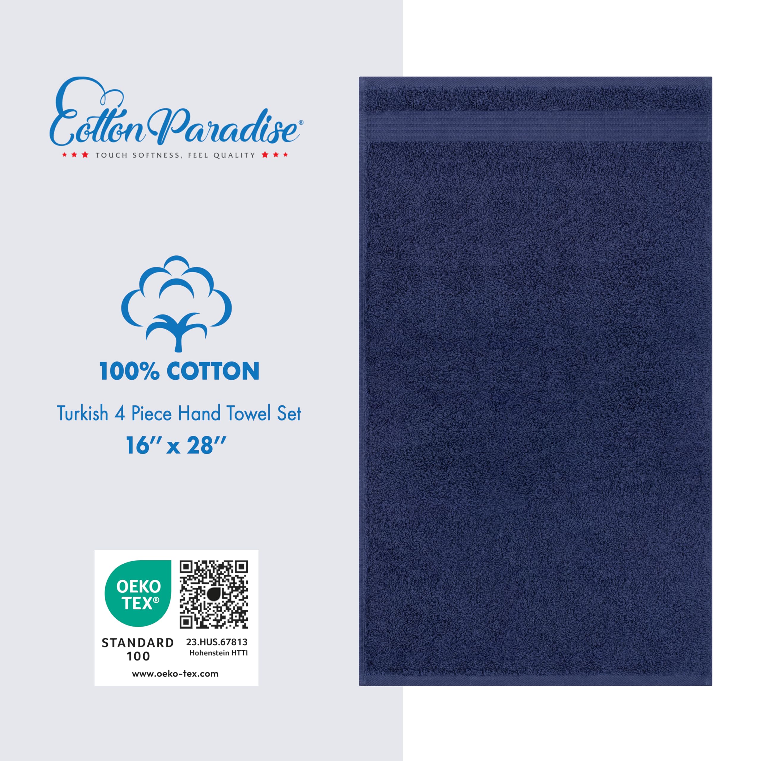 Towels hanging with double-stitched hems emphasize durability