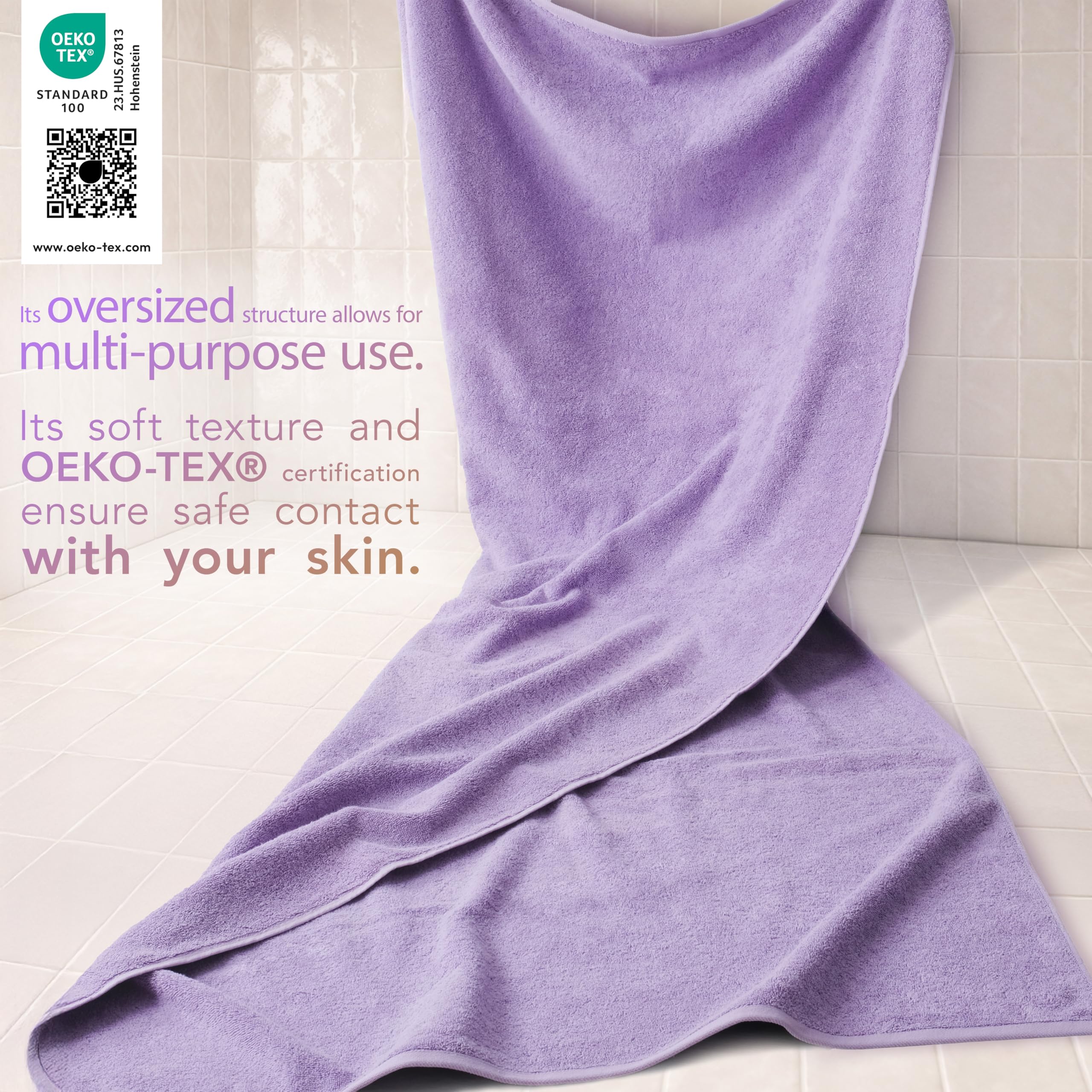 Cotton Paradise lilac Turkish towel drying on hook demonstrates quick-dry performance