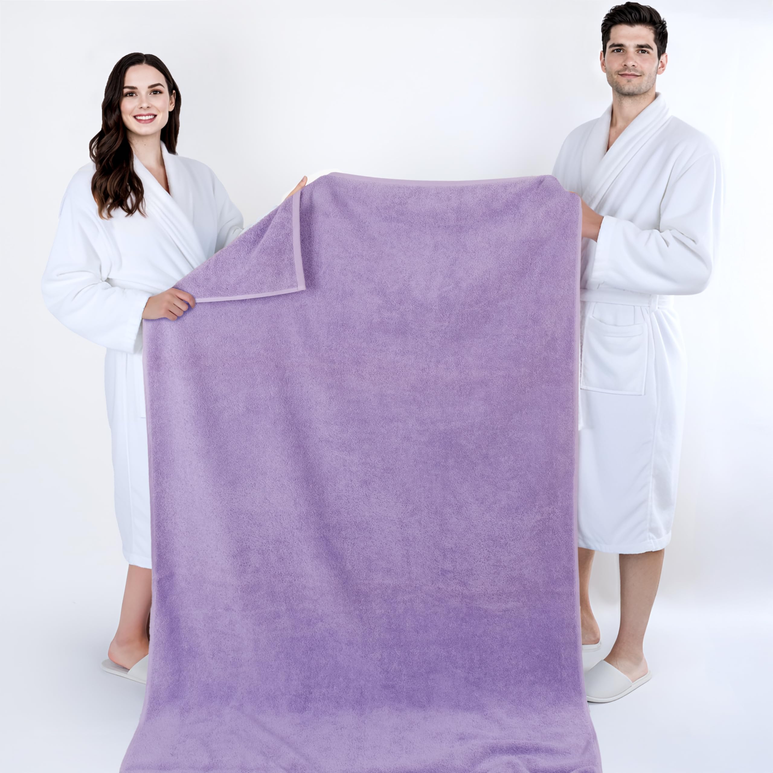 Cotton Paradise lilac towel closeup highlights double stitched hem durability