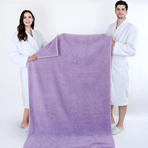 Cotton Paradise lilac towel closeup highlights double stitched hem durability