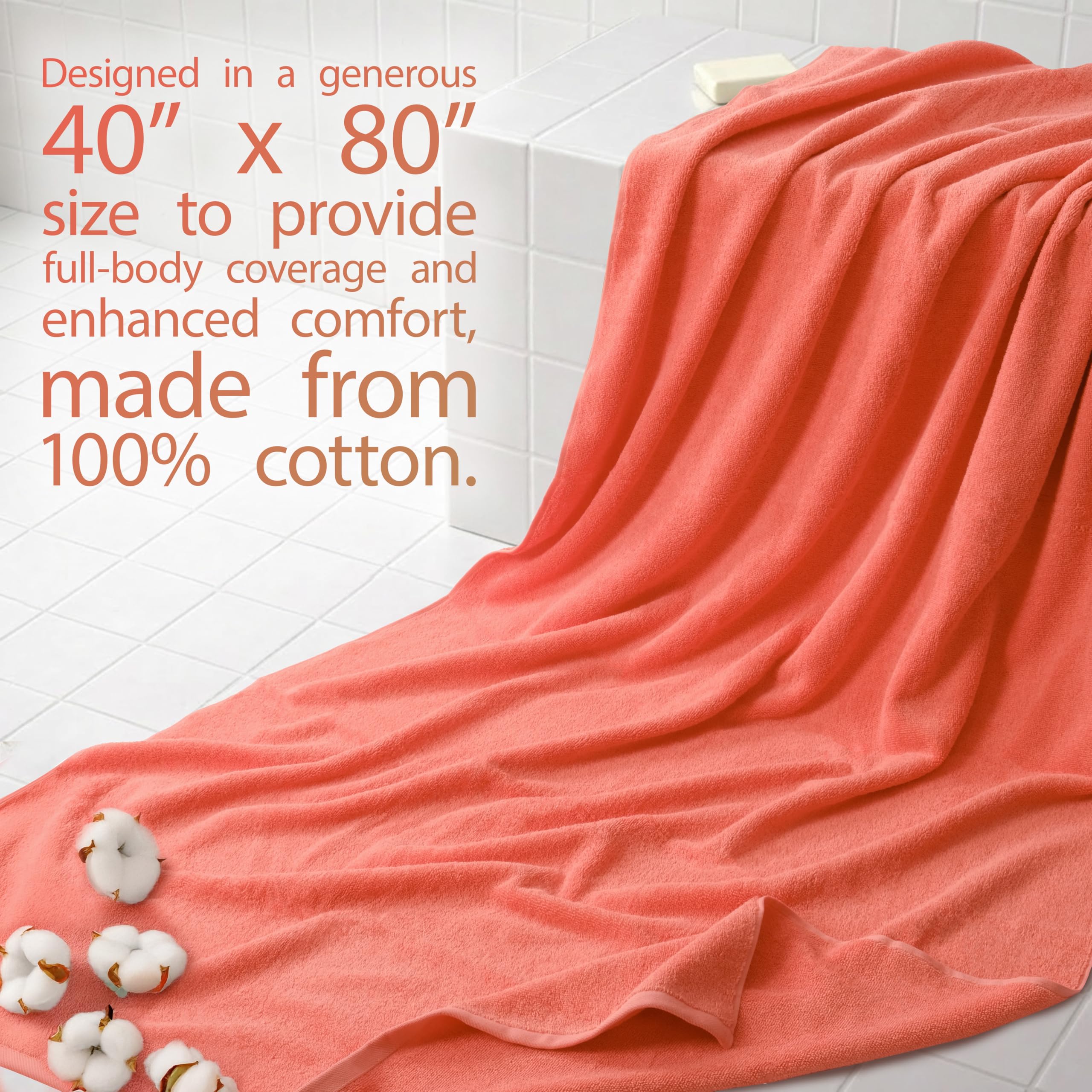 Cotton Paradise oversized bath sheet 40x80 in coral, perfect for family use.