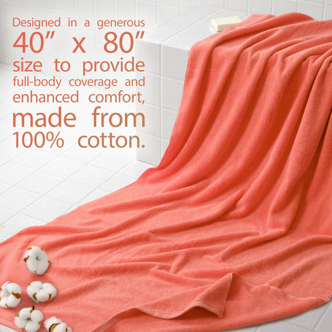 Cotton Paradise oversized bath sheet 40x80 in coral, perfect for family use.