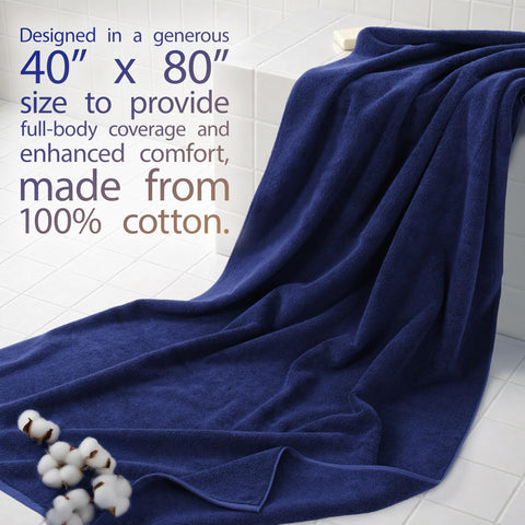 Cotton Paradise oversized bath sheet navy enables full-body wrapping and quick drying.