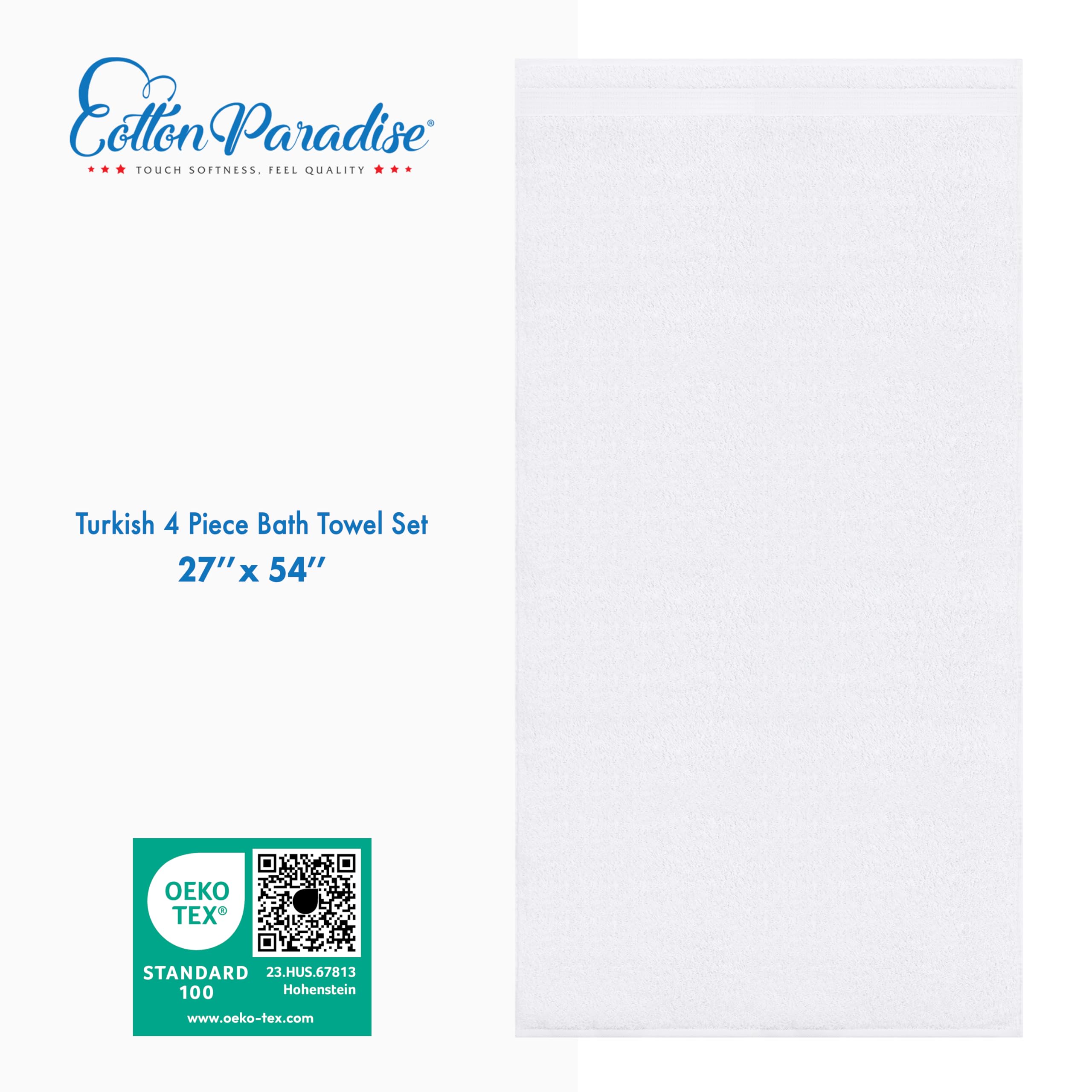 Cotton Paradise towels draped over towel bar for display and air drying.
