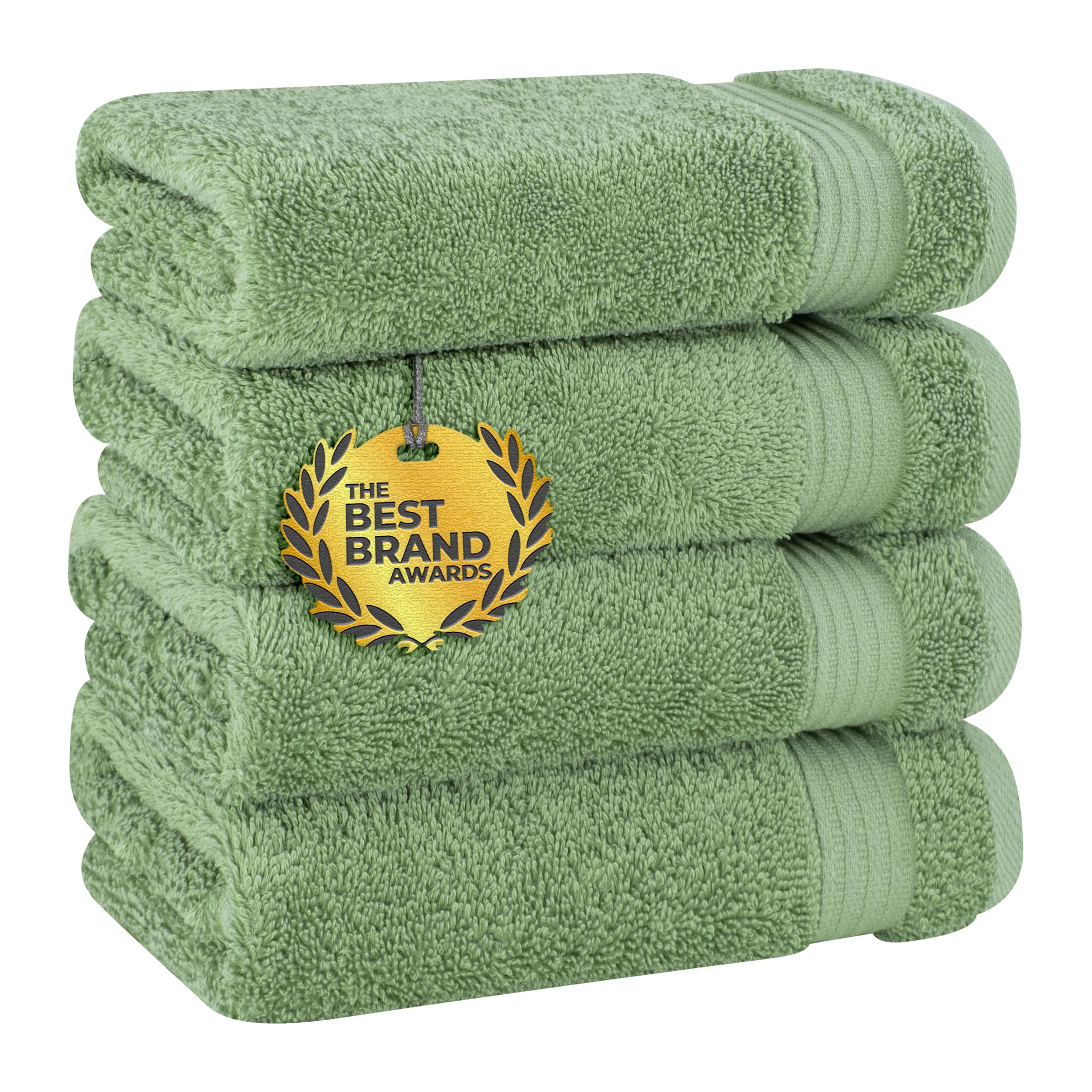 Cotton Paradise Turkish hand towels in Sage Green, four-piece set for daily bathroom use.
