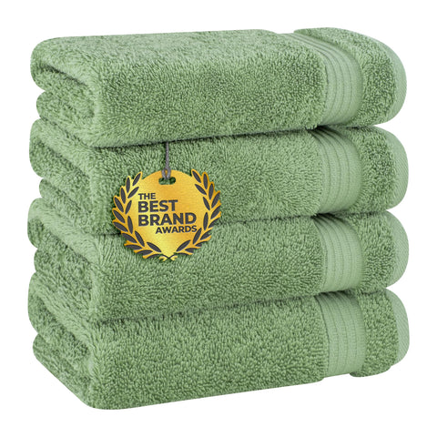 Cotton Paradise Turkish hand towels in Sage Green, four-piece set for daily bathroom use.