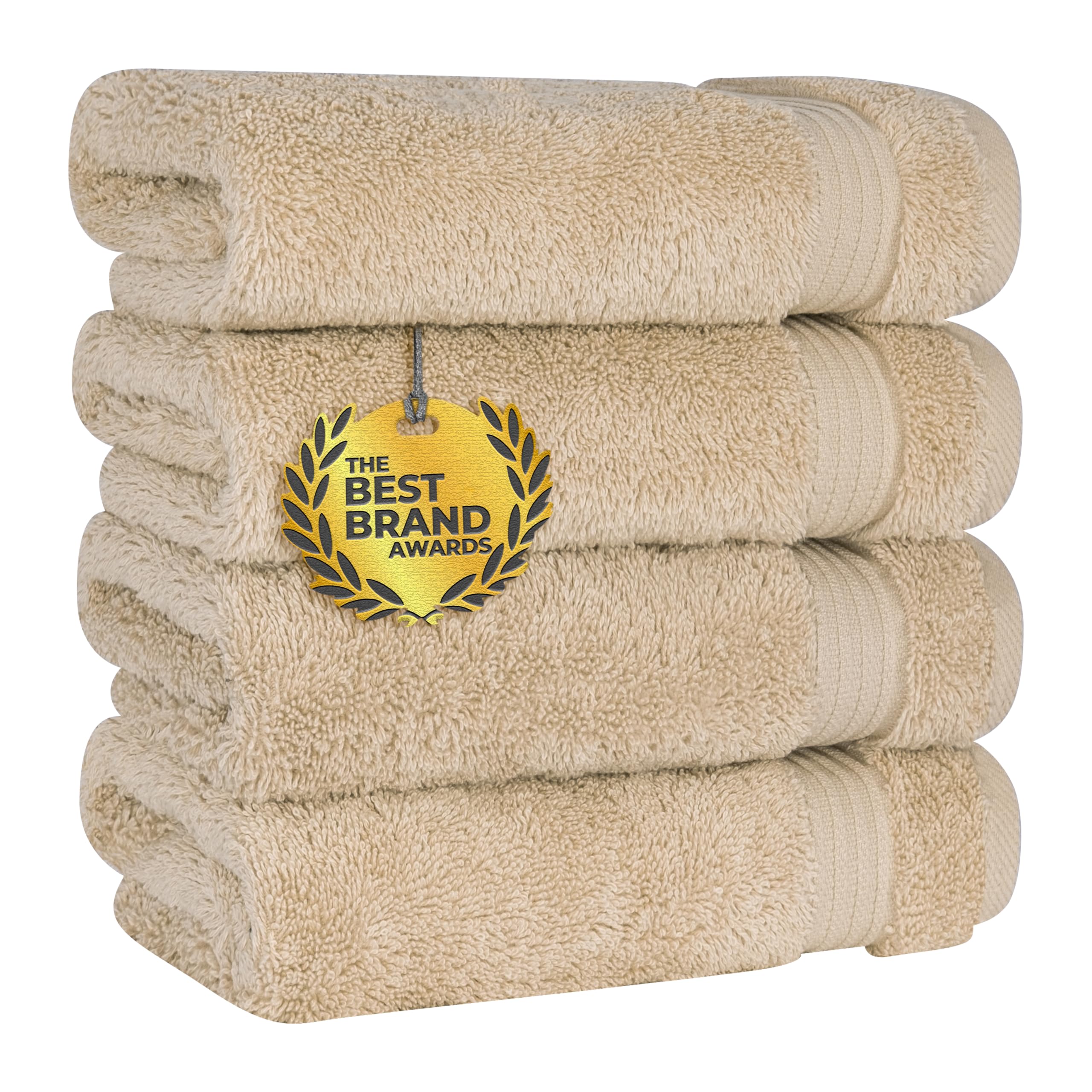 Cotton Paradise Turkish towel set four beige hand towels in 16x28 size, ideal for guest bathrooms.
