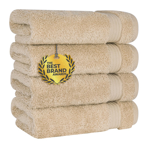 Cotton Paradise Turkish towel set four beige hand towels in 16x28 size, ideal for guest bathrooms.