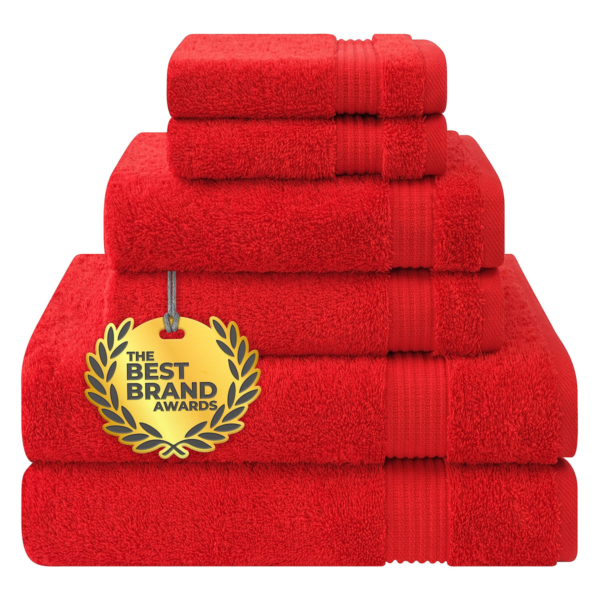 Cotton Paradise Turkish towel set in red with six pieces for a plush, quick-drying experience.
