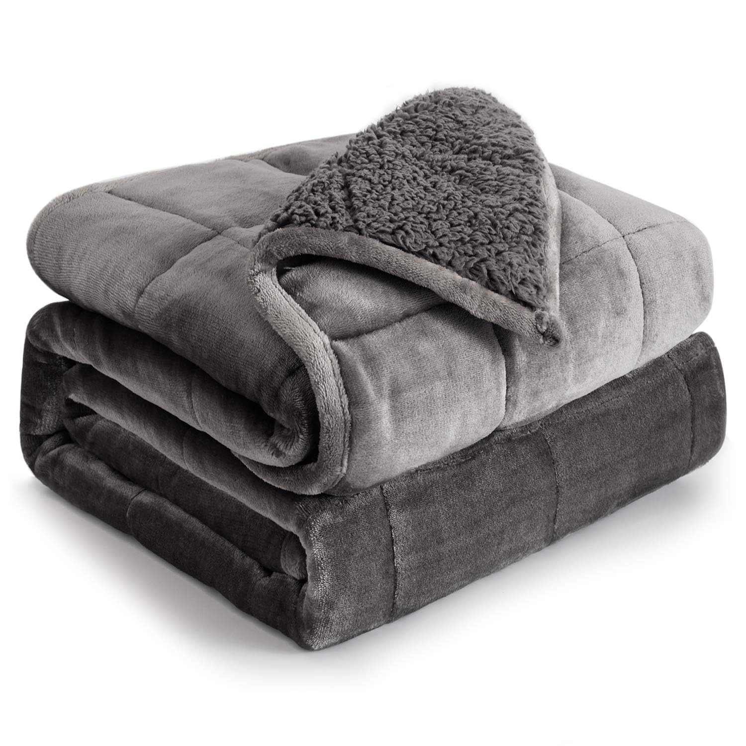 Cottonblue weighted blanket 60x80 grey close-up shows plush sherpa texture.