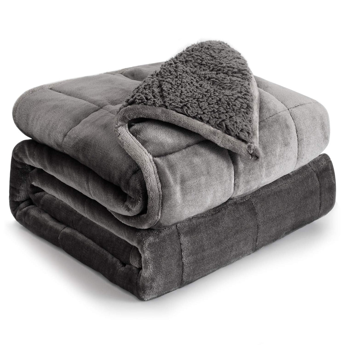 Cottonblue weighted blanket 60x80 grey close-up shows plush sherpa texture.