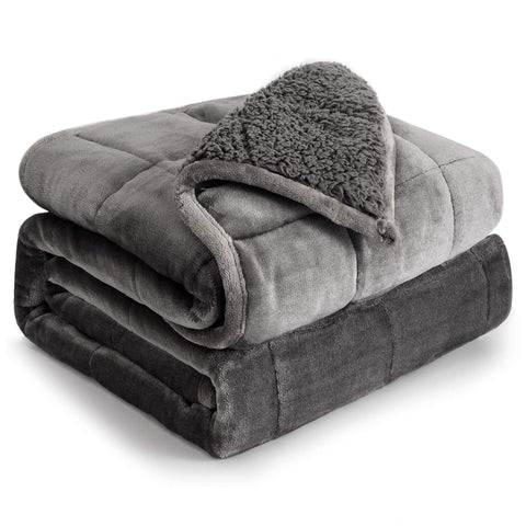 Cottonblue weighted blanket 60x80 grey close-up shows plush sherpa texture.