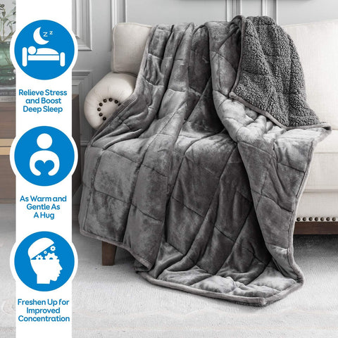 Cottonblue weighted blanket on queen bed scene demonstrates calming weight for relaxation.