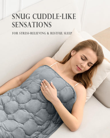 Cottonblue weighted lap blanket side view highlights plush double-sided velvet and supreme comfort.