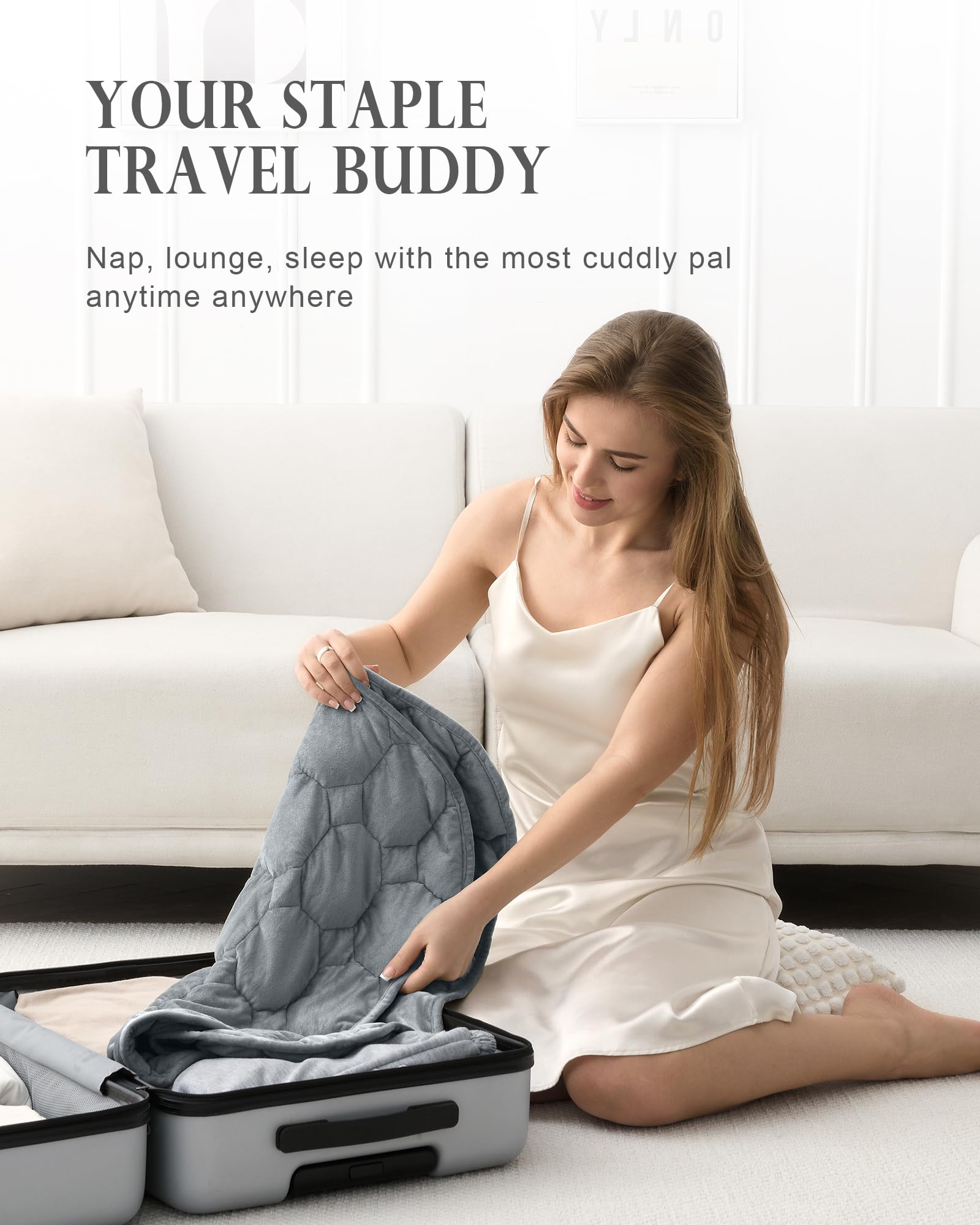 Cottonblue weighted lap blanket glass beads detail reveals even weight distribution for restful sessions.
