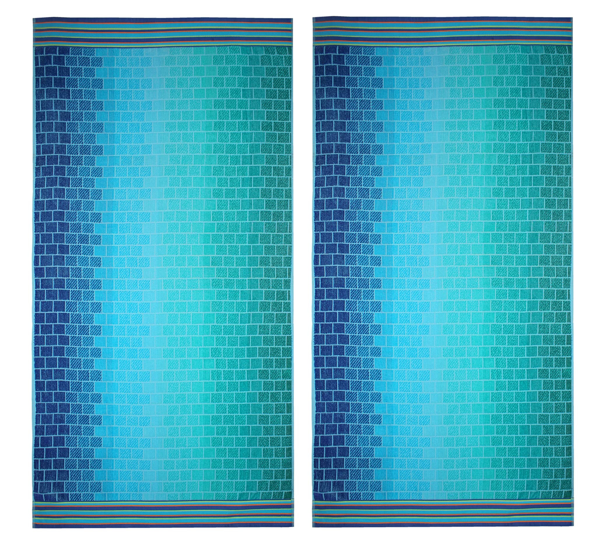 Cotton Craft oversized XL beach towel in blue tile print for spacious beach lounging.