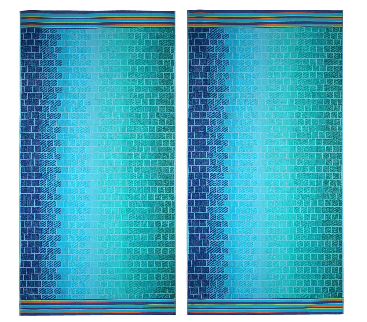 Cotton Craft oversized XL beach towel in blue tile print for spacious beach lounging.