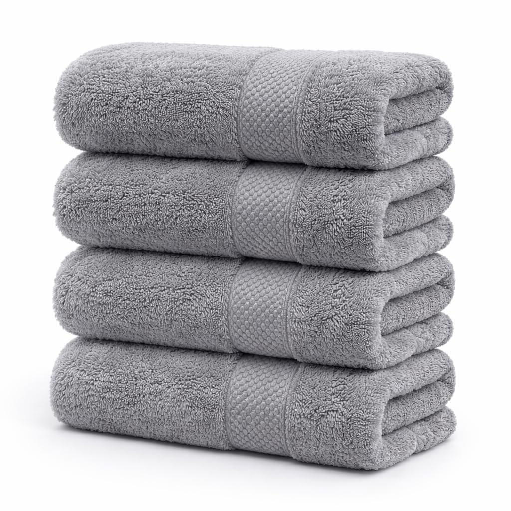 CottonsClout grey bath towels 30x60 pack close-up texture showing softness and absorbency.