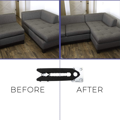 Couch Clamp steel connectors installed under the couch keep sections aligned discreetly