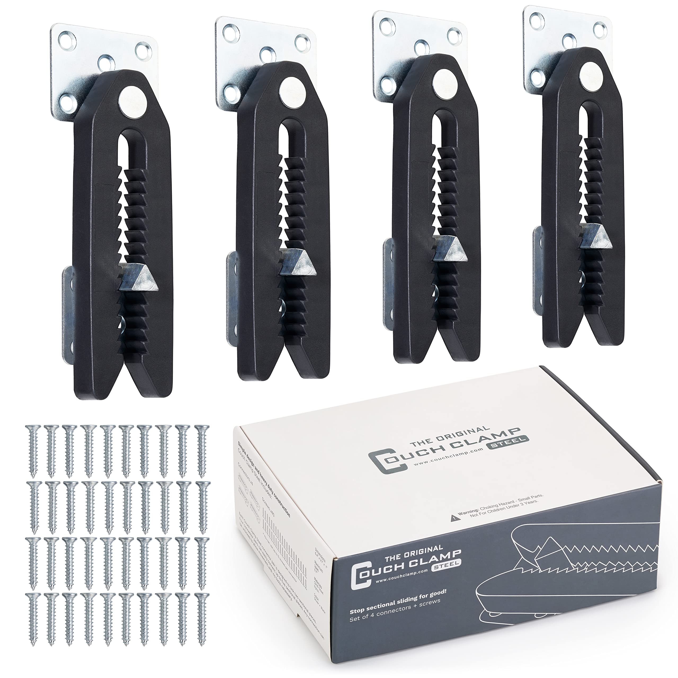 Couch Clamp steel non-slip connector assembly stabilizes sectional pieces for steady seating