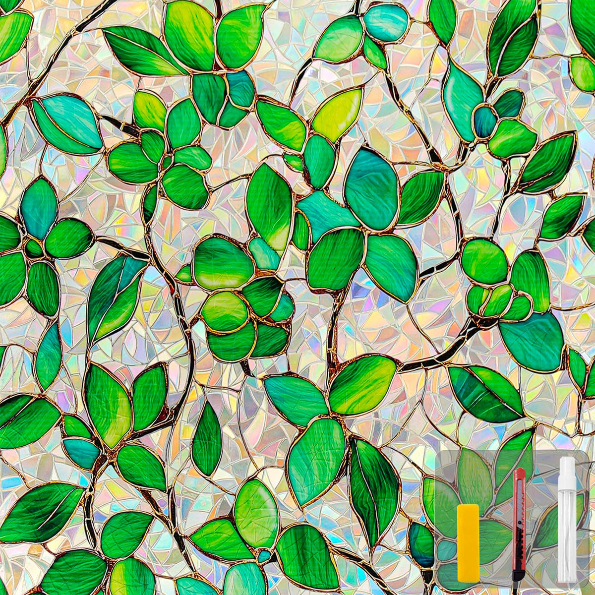 COUNTEWOL greenery leaf pattern window film provides privacy while keeping light.