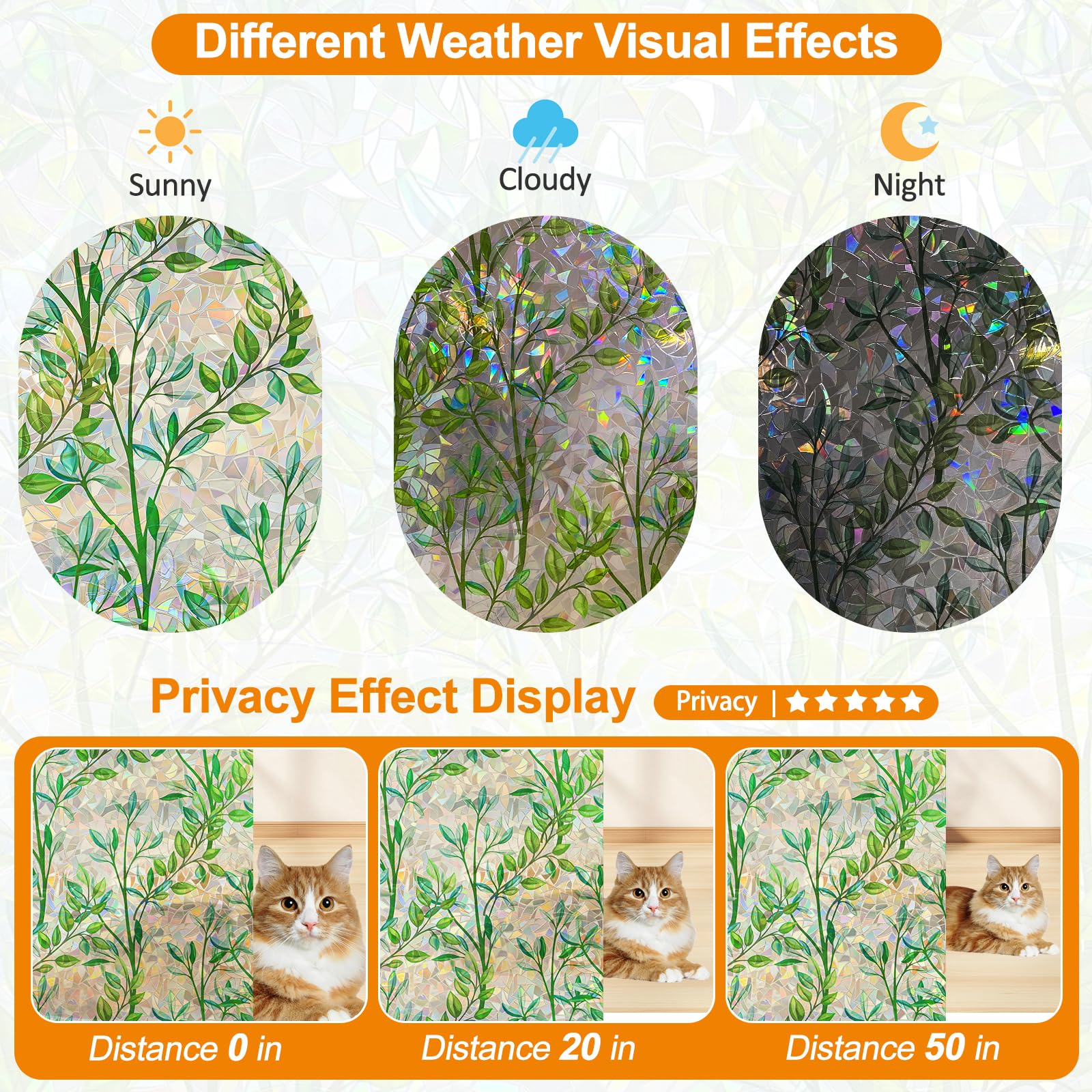 COUNTEWOL Privacy window film non-adhesive keeps windows stylish while preserving daylight