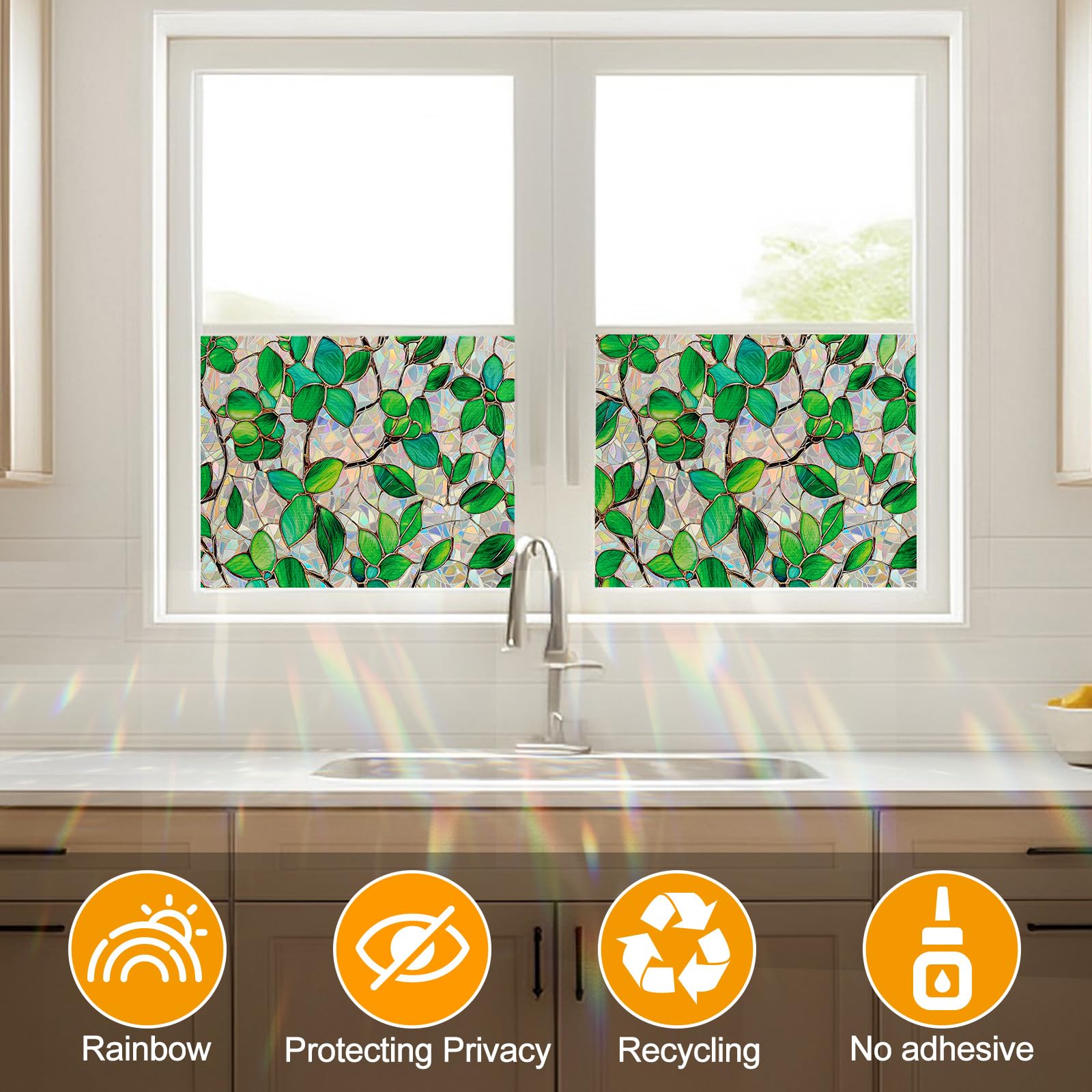 COUNTEWOL greenery leaf design brightens kitchens and baths.