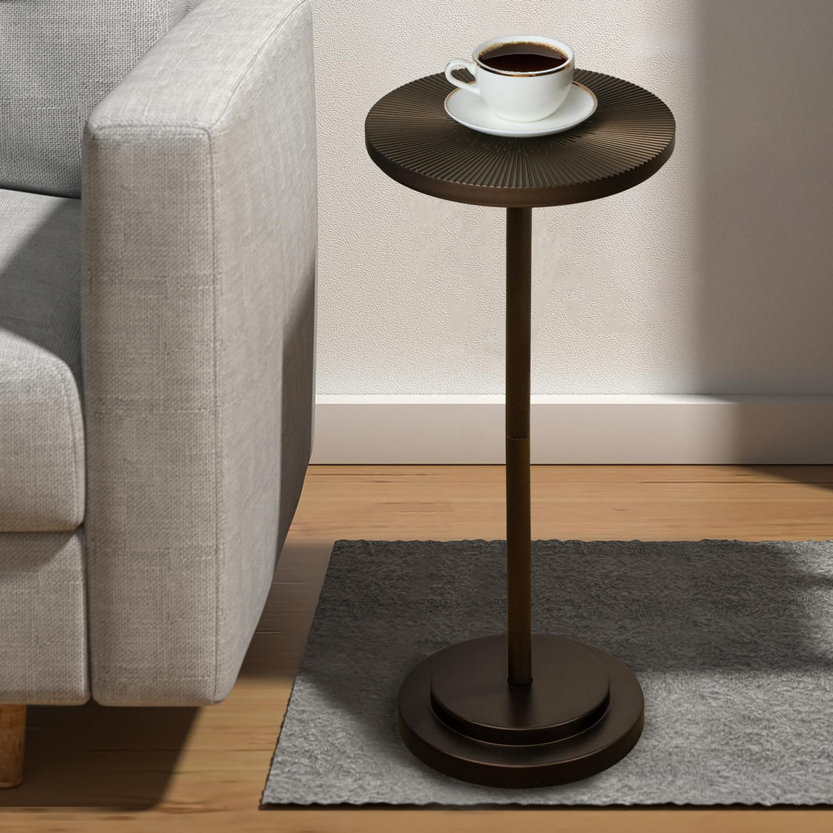 COVLON drink table with engraved top in brown, ideal for drinks and decor.
