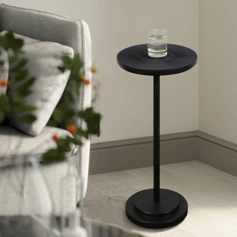 COVLON martini table on a pedestal base provides stable support for drinks and decor.