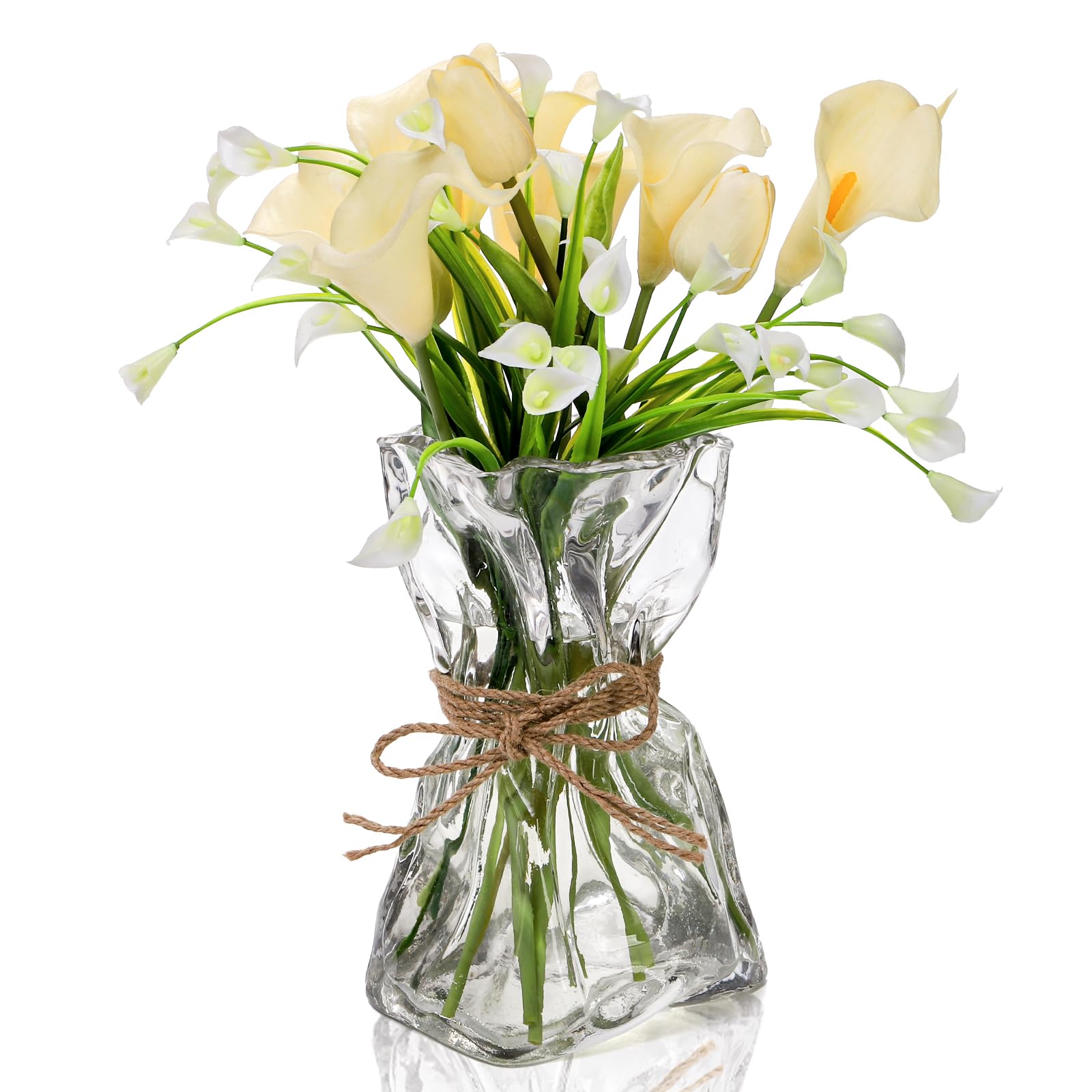 Covzoe glass vase with irregular shape and hemp rope, perfect as a modern centerpiece.