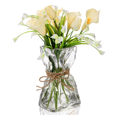Covzoe glass vase with irregular shape and hemp rope, perfect as a modern centerpiece.