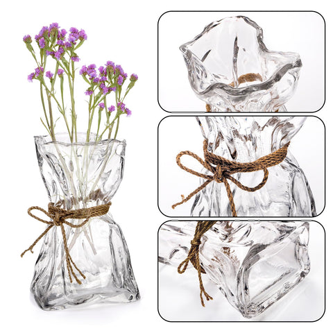 Covzoe vase close-up showing textured glass and hemp rope wrap for durability.