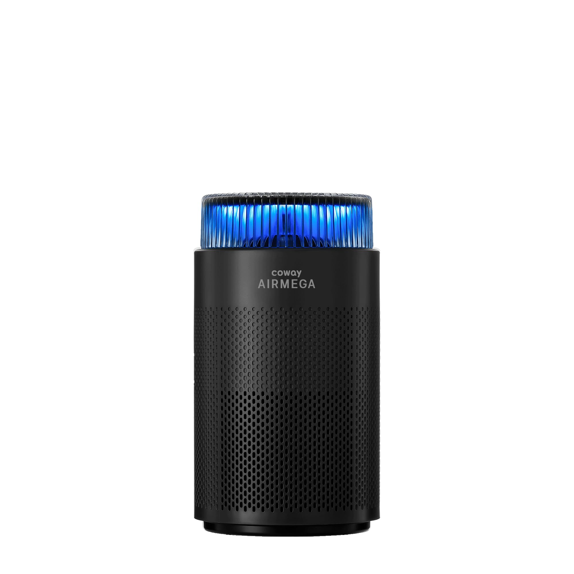 Coway air purifier in a bedroom showing expansive 810 sq ft coverage.